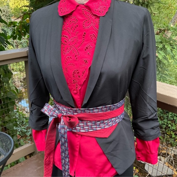 Obi Japanese style Wrap belt handcrafted silk ties upcycled department tile NFS - Picture 3 of 16